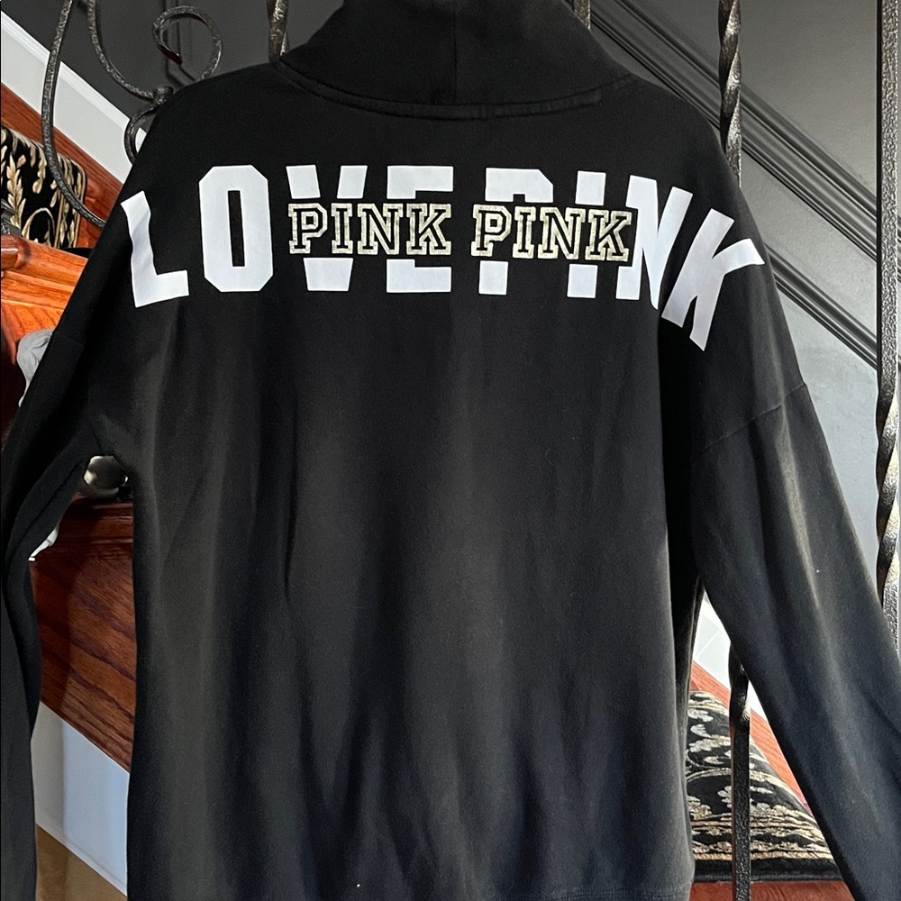 PINK Victoria's Secret Black Sweatshirt with Gold Metallic Logo Size M